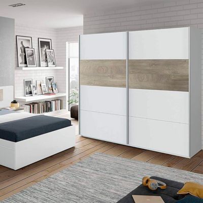 Armoire avec 2 portes coulissantes coloris Alaska chêne à nœuds / blanc artic - Hauteur 200 x Longueur 180 x Profondeur 60 cm