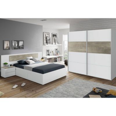 Armoire avec 2 portes coulissantes coloris Alaska chêne à nœuds / blanc artic - Hauteur 200 x Longueur 180 x Profondeur 60 cm