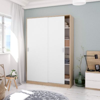 Armoire avec 2 portes coulissantes coloris blanc / chêne canadien - Dim : H 200 x L 120 x P 50 cm