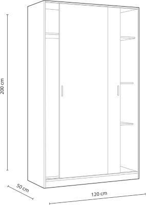 Armoire avec 2 portes coulissantes coloris blanc / chêne canadien - Dim : H 200 x L 120 x P 50 cm