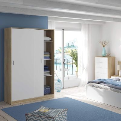 Armoire avec 2 portes coulissantes coloris blanc / chêne canadien - Dim : H 200 x L 120 x P 50 cm