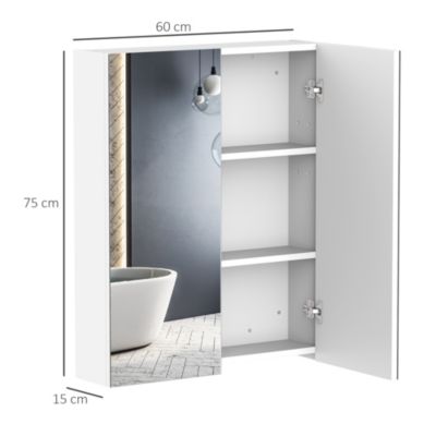 Armoire avec miroir en bois rangement salle de bain fermeture porte tampon MDF blanc