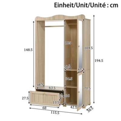 Armoire avec miroir et penderie ouverte, Armoire compacte et pratique avec tiroir et 2 portes, idéale pour la chambre et l'entrée