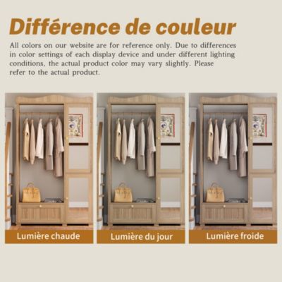 Armoire avec miroir et penderie ouverte, Armoire compacte et pratique avec tiroir et 2 portes, idéale pour la chambre et l'entrée