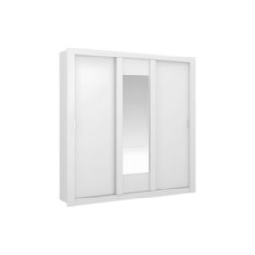 Armoire avec miroir ROXANE - 3 portes coulissantes - L. 220 cm - Blanc