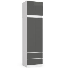 Armoire avec surmeuble AKORD S60 Blanche 60 cm 2 portes 2 tiroirs façade Gris Graphite 3 étagères 60x51x234 cm