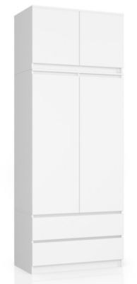 Armoire avec surmeuble AKORD S90 Blanche 90 cm 2 portes 2 tiroirs façade Blanche 6 étagères 90x51x234 cm
