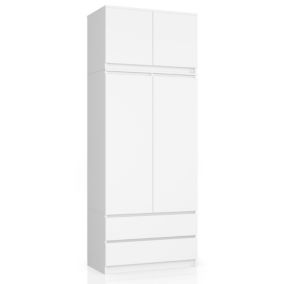 Armoire avec surmeuble AKORD S90 Blanche 90 cm 2 portes 2 tiroirs façade Blanche 6 étagères 90x51x234 cm