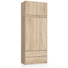 Armoire avec surmeuble AKORD S90 Chêne Sonoma 90 cm 2 portes 2 tiroirs façade Chêne Sonoma 6 étagères 90x51x234 cm