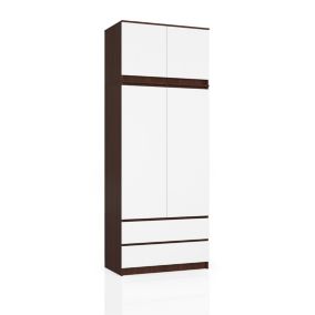 Armoire avec surmeuble AKORD S90 Wengé 90 cm 2 portes 2 tiroirs façade Blanche 6 étagères 90x51x234 cm