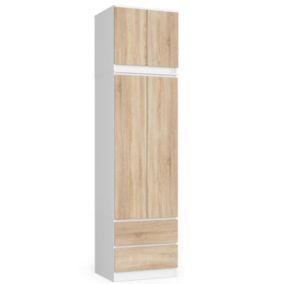 Armoire avec surmeuble AKORD STAR Blanche 60 cm 2 portes 2 tiroirs façade Chêne Sonoma 3 étagères 60x51x234 cm