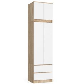 Armoire avec surmeuble AKORD STAR Chêne Sonoma 60 cm 2 portes 2 tiroirs façade Blanche 3 étagères 60x51x234 cm