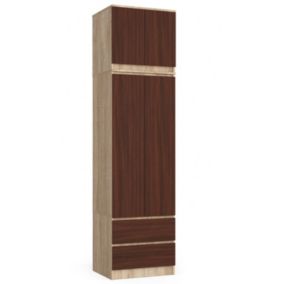 Armoire avec surmeuble AKORD STAR Chêne Sonoma 60 cm 2 portes 2 tiroirs façade Wengé 3 étagères 60x51x234 cm