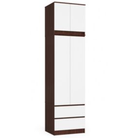 Armoire avec surmeuble AKORD STAR Wengé 60 cm 2 portes 2 tiroirs façade Blanche 3 étagères 60x51x234 cm