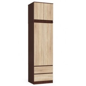 Armoire avec surmeuble AKORD STAR Wengé 60 cm 2 portes 2 tiroirs façade Chêne Sonoma 3 étagères 60x51x234 cm