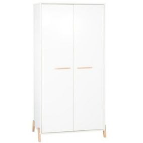 Armoire bébé Joy Naturel - Blanche - Sur pieds en bois naturel - 2 portes - Babyprice