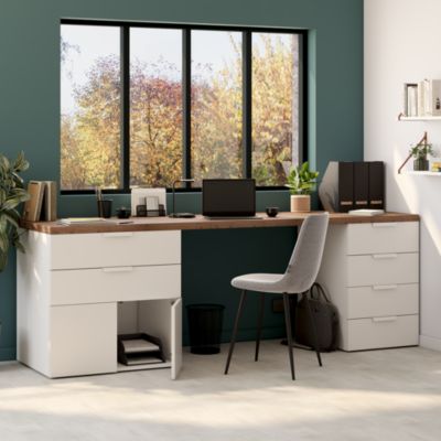 Armoire basse blanche 2 portes et 2 tiroirs GoodHome Atomia H. 75 x L. 75 x P. 58 cm