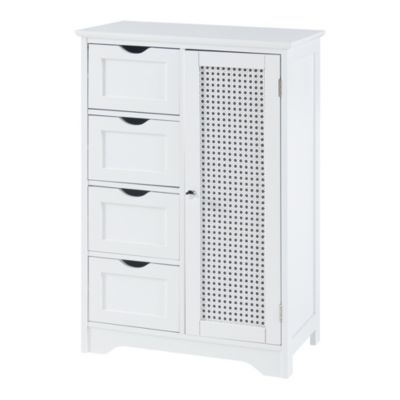 Armoire basse de salle de bain Karlsoey avec 1 porte et 4 tiroirs MDF PVC 80 x 55 x 30 cm blanc en.casa