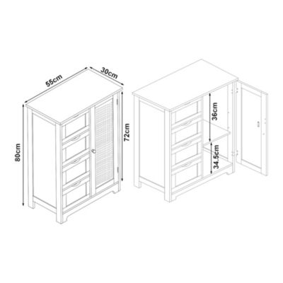 Armoire basse de salle de bain Karlsoey avec 1 porte et 4 tiroirs MDF PVC 80 x 55 x 30 cm blanc en.casa