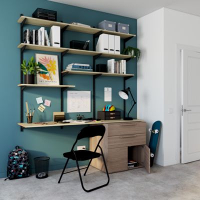 Armoire basse effet chêne 2 portes et 2 tiroirs GoodHome Atomia H. 75 x L. 75 x P. 58 cm