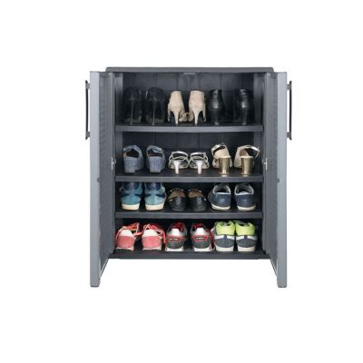 Armoire Basse En Polypropylène Pour Chaussures, Ligne Easy, Gris Foncé, 68 X 37 X 84 Cm