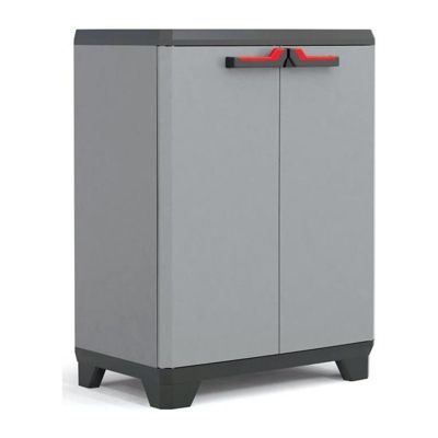 Armoire basse KETER Stilo 2 portes gris noir rouge 68 x 39 x 90 cm