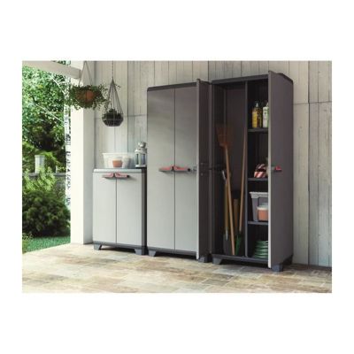 Armoire basse KETER Stilo 2 portes gris noir rouge 68 x 39 x 90 cm