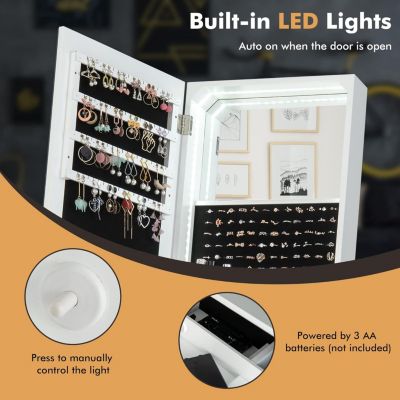 Armoire à Bijoux Autoportante Miroir Pleine Longueur Bande Lumineuse Led Lumineuse Miroir de Maquillage Intégré Blanc