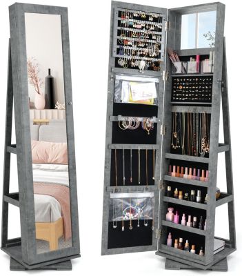 Armoire à Bijoux avec Miroir, Organisateur Chambre Pivotante, Coffre Bijoux pour Maquillage, Habillage, Turquoise