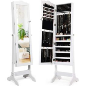 Armoire à Bijoux avec Miroir Réglable Armoire à Bijoux sur Pieds Organiseur de Bijoux Verrouillable Blanc