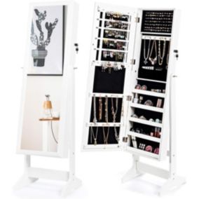 Armoire à Bijoux avec Miroir sur Pied Grande Capacité de Rangement avec Compartiments pour Boucles Réglable