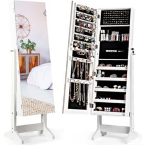 Armoire à bijoux de sol meuble de rangement pour bijoux verrouillable 2 en 1 avec miroir inclinable réglable