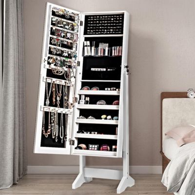 Armoire à bijoux de sol meuble de rangement pour bijoux verrouillable 2 en 1 avec miroir inclinable réglable