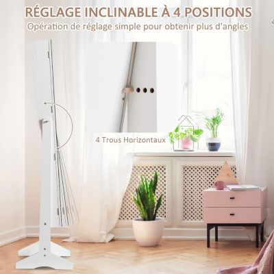 Armoire à bijoux de sol meuble de rangement pour bijoux verrouillable 2 en 1 avec miroir inclinable réglable