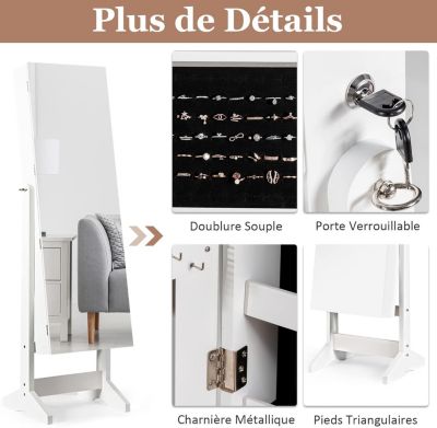 Excellente qualité et à la mode - Giantex Armoire à Bijoux Mural Avec Miroir Et Led Accrochée à La Porte Avec Serrure Verrouillable Blanc