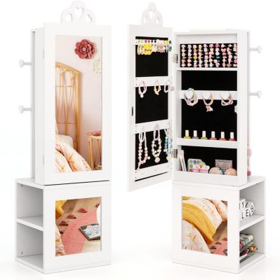 Armoire à Bijoux Enfant Fille 3 en 1 Armoire de Bijoux sur Pied avec Miroir Pleine Longueur Blanc