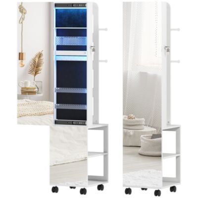 Armoire à bijoux LED miroir penderie multi-rangement 3 en 1 dim. 40 x 37 x 165 cm effet bois blanc