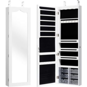 Armoire à Bijoux Mural avec Miroir et Lumière LED Armoire de Rangement Mural Accrochée à la Porte avec Serrure