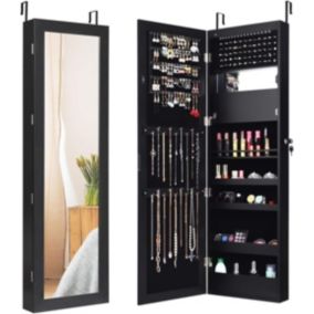 Armoire à Bijoux Murale avec Miroir Pleine Longueur avec Lumières LED Automatiques Miroir Intégré Serrure à Clé Noir