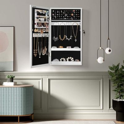 Armoire à bijoux murale verrouillable avec miroir - H67 cm