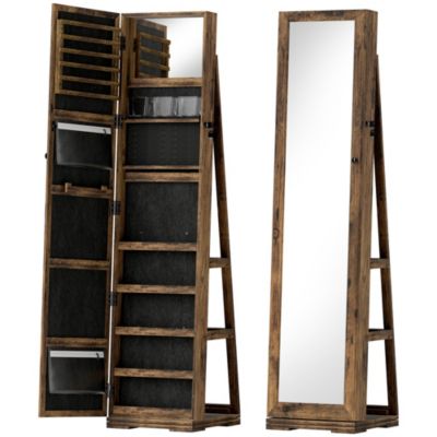Armoire à bijoux pivotante verrouillable avec miroir - armoire bijoux multi-rangement - MDF effet bois vieilli
