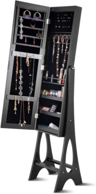 Armoire à Bijoux sur Pied avec Lumières LED et Miroir Rangement avec Miroir Plein Longueur sur le Miroir