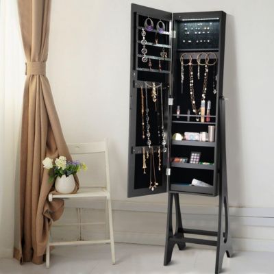 Armoire à Bijoux sur Pied avec Lumières LED et Miroir Rangement avec Miroir Plein Longueur sur le Miroir