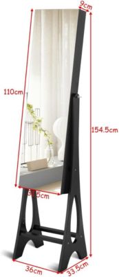 GOPLUS Armoire à Bijoux avec Miroir, Organisateur de Bijoux avec Lumières LED 3 Couleurs, Serrure, Miroir de Courtoisie Intégré, Anti-Basculement, 4 en 1 Armoire à Bijoux sur Pied avec Roues (Café