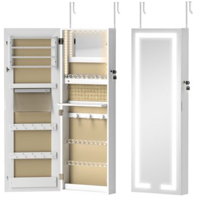Armoire à bijoux verrouillable miroir LED intégré installation murale ou porte blanc