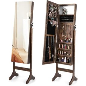 Armoire à Bijoux Verticale avec Miroir et Porte Verrouillable Armoire à Bijoux 3 en 1 avec Doublure en Velours