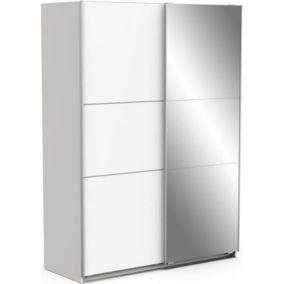 Armoire blanc mat - 2 Portes coulissantes + miroir - 148 x 59,8 x 203 cm