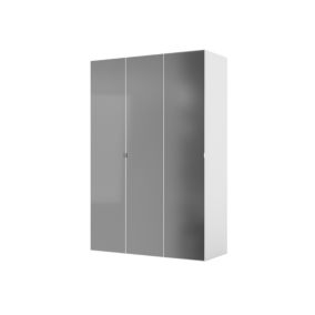 Armoire blanche avec miroir double penderie et 2 paniers GoodHome Atomia H. 225 x L. 150 x P. 58 cm