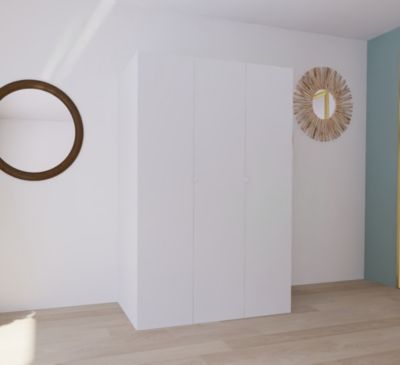 Armoire blanche double penderie 2 paniers GoodHome Atomia H. 225 x L. 150 x P. 58 cm