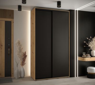 Armoire Cannes 1 à Portes Coulissantes 205,2/130/60 2 Portes (artisan,noir.noir)